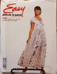 7480 McCalls Stitch Save SEWING Pattern UNCUT Misses 16-22 empire midi dress - Picture 1 of 2