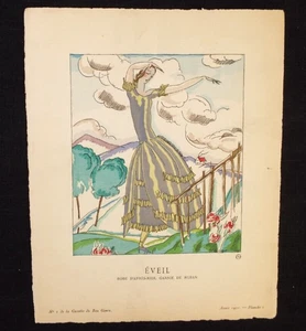 Stampa Pochoir Vintage Francese Anni 20 Bon Ton Du Gazette Pierre Mourgue Eveil - Foto 1 di 6