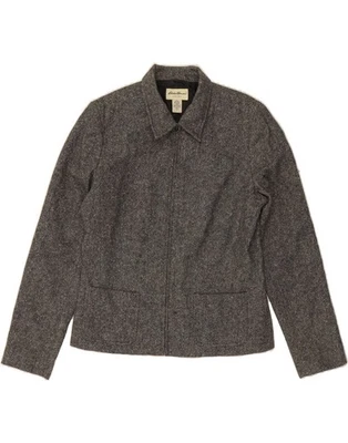 EDDIE BAUER Womens Tall Bomber Jacket UK 16 Large Grey Wool CG08 - Image 1 of 3