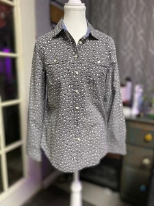 Talbots Petites Long Sleeve Button Up Women’s Top Hearts Polka Dots Black White - Picture 1 of 7