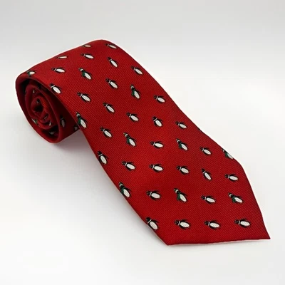 Corbata Tommy Hilfiger Pingüino Rojo 100% Seda Vacaciones Navidad Hombres Clásica Corbata Club Foto 1 de 4