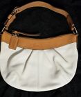  Coach Large Hobo Leather Cream peated bag front w/Tan trim and Strap F13730