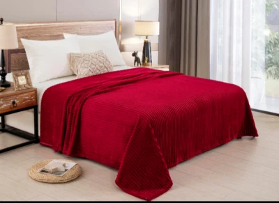 SOLID flannel Blanket Soft lightweight Stripe,3D Ribbed Jacquard Q & K size - Image 1 of 2