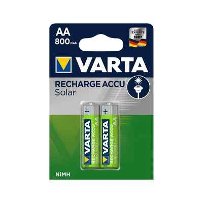 2 VARTA RECHARGE SOLAR ACCU AA Rechargeable Batteries 800mAh HR6 56736 1.2V - Image 1 of 3