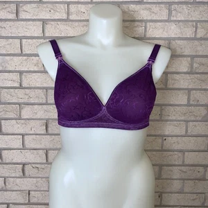 Ooak Purple Dyed Floral And Solid Top Stiched Lined Wireless Bra Size 36 D - Picture 1 of 14
