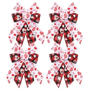 4 PCS Valentine's Day Bows for Wreath Valentines Heart Wreath Bow Black Red B... - Picture 1 of 6