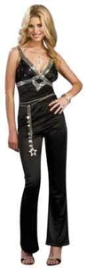 Disco Star 70's Retro Dancer Black Fancy Dress Up Halloween Sexy Adult Costume - Picture 1 of 8