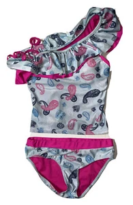 Preowned- DKNY Kids Off The Shoulder Paisley 2 Piece Swimsuit Girls (Size 14) - Picture 1 of 7