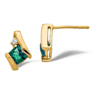 10K Solid Yellow Gold Cushion-cut Lab Alexandrite Diamond Studs Earrings - Picture 1 of 4