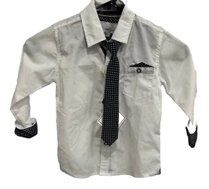 Craft+Flow Boys White/Blue Long Adj.Sleeve Button-Down Shirt with Tie ~ Size 4 - Picture 1 of 11