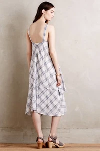 NEW Anthropologie Holding Horses Blue White Plaid Belmar Dress  M/L - Picture 1 of 3