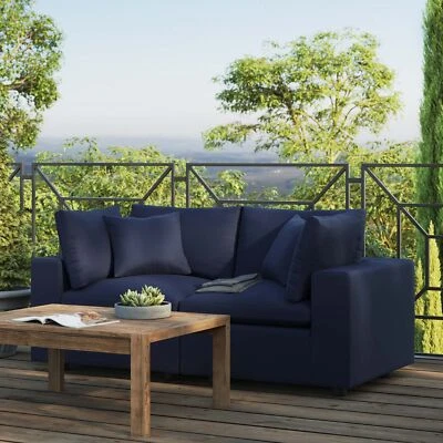 Sofá loveseat acolchado Modway Commix para patio exterior en azul marino Foto 1 de 4