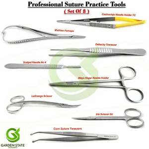 Suture Practice Kit Surgical Suturing Training Needle Holders Scissors Tweezers - Picture 1 of 9