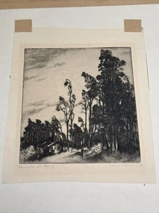 GENE KLOSS ETCHING EUCALYPTUS AT EVENING RARE ANTIQUE SIGNED LANDSCAPE FAMOUS - Picture 1 of 13