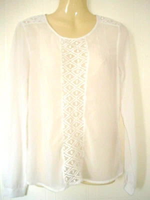 Women's Vila Pin tuck Pleated Embroidered Panel Fosu LS Top Blouse Ivory X/S - Image 1 of 4
