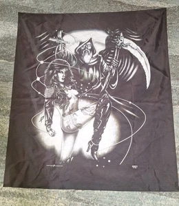 1989 Tapestry, Just Brass Pinup Naked Girl Grimm Reaper,  Vintage 45x39 1/2 In. - Picture 1 of 7