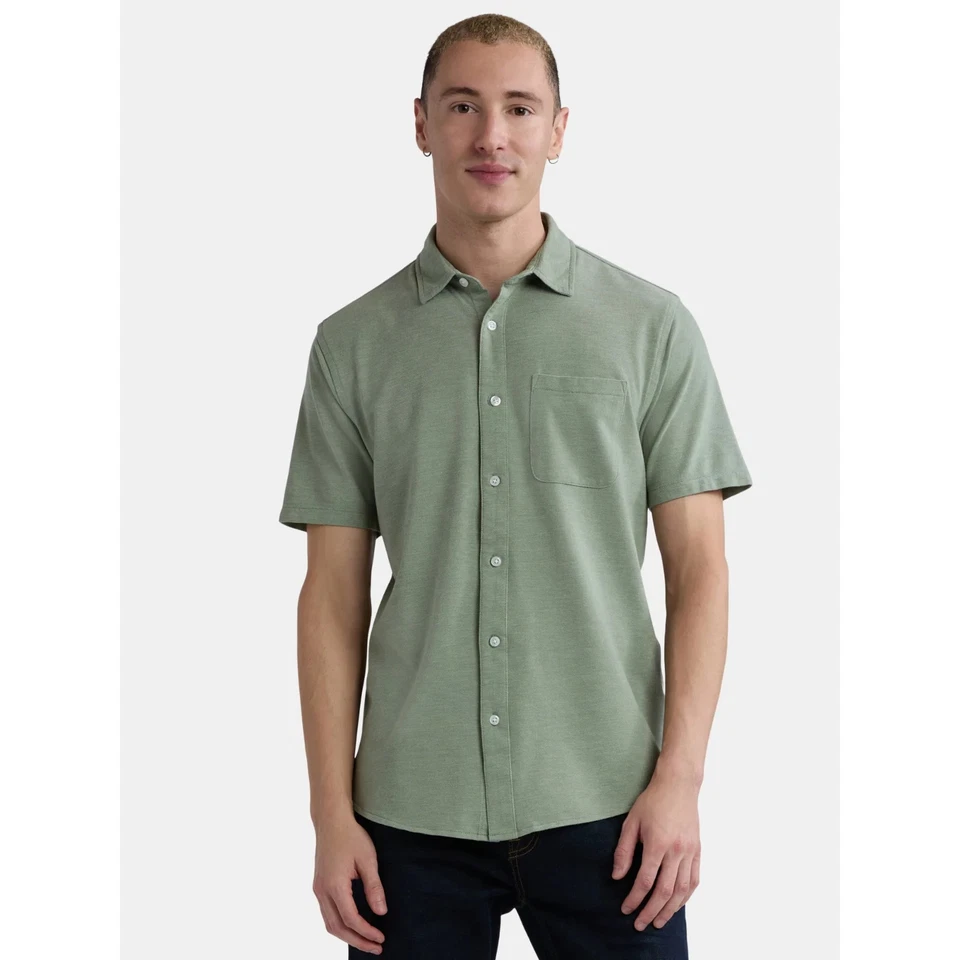 George Men's Short Sleeve Knit Button Front Shirt 2XL (50-52) Faded Spruce