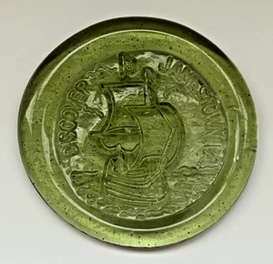 1990er Jamestown Virginia mundgeblasene Glasuntersetzer Briefbeschwerer grün - Bild 1 von 7