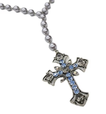 Collar Colgante Cruz Gota Y Multicolor Cristal Acento Gris Imitación Perla De Colección Foto 1 de 4