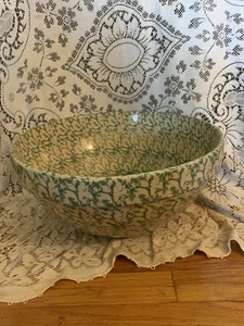 Vtg Robinson Ransbottom 15 Pottery 10Q X-Large Green Spongeware Stoneware Bowl - Picture 1 of 4