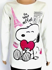 PEANUTS SNOOPY 104 SHIRT GLITZER HERZ LANGARMSHIRT PARIS EIFELTURM MÄDCHEN - Bild 1 von 13