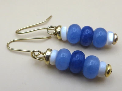 Новый ручной работы фиолетовый/синий и швабра сложены камень золотистый проволоки серьги #804 - Изображение 1 из 4