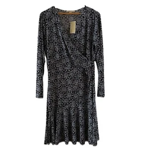 Neu mit Etikett 135 $ Michael Kors Langarm Faux-Wickelkleid blau wolke/schwarz 1X - Bild 1 von 14