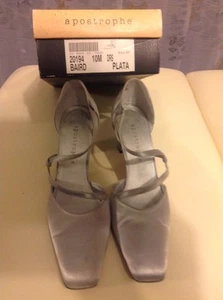 Apostrophe BAIRD PLATA Dress Shoes Silver Satin Leather Soles Women's 10M Heels - Picture 1 of 8