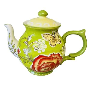 Beautiful Ashland Signature Accents Teapot Floral and Lime Green Vintage - Picture 1 of 6