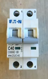 EATON WMZS2C40 MINIATURE CIRCUIT BREAKER 2 POLE 40A 5kA C40 - Picture 1 of 3