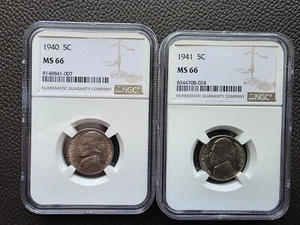 (1) 1940-P and (1) 1941-P Jefferson nickels BOTH graded by NGC MS66 - Picture 1 of 6