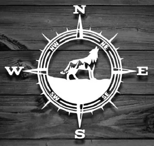 COMPASS WOLF MOUNTAIN Vinyl Decal -Sticker for Jeep Car Truck Bumper Wall Window - Picture 1 of 3