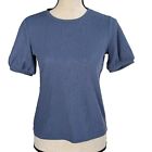 Style & Co Petite Petite PP Top Short Sleeve Round Neck Stretch Textured Blue