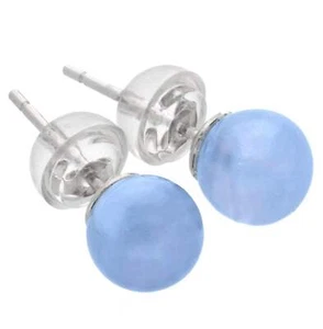 Chalcedon, blau Ohrstecker 6 mm Kugel Edelstein Ohrringe 925er Silber | Schmuck - Bild 1 von 4