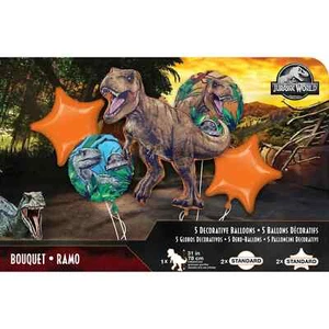 Jurassic World 5 Piece Anagram Balloon Bouquet Birthday Party Decorations T-Rex - Picture 1 of 2
