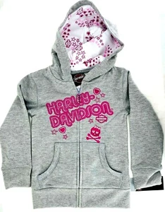 Harley Davidson® Youth Girls Gray Hearts & Stars Sweatshirt Jacket - Picture 1 of 2