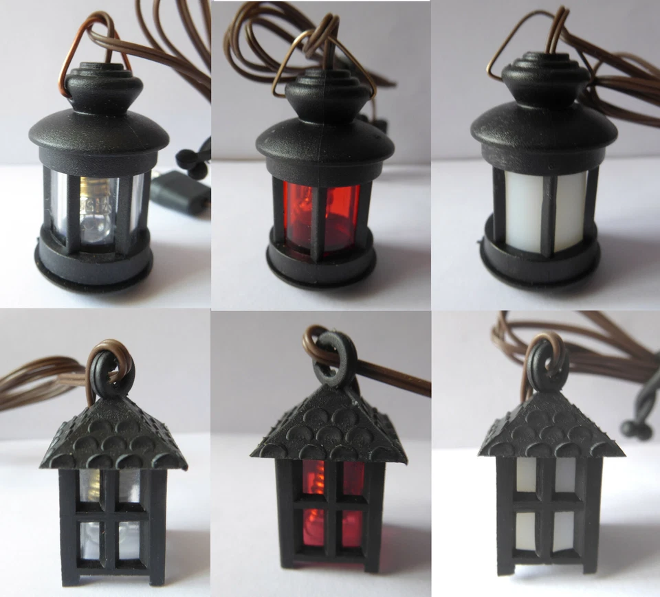 MARKENLOS Laterne Lampe Licht Beleuchtung elektrisch rot klar Puppenhaus Miniatur 1:12