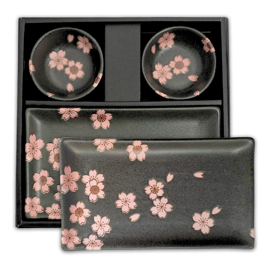 Juego de 4 platos de sushi japonés tazón de soja sashimi juego de cena Sakura hecho en Japón Foto 1 de 1