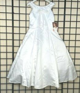 NWT NEW White Satin Isobella & Chloe Pageant/Party/Formal Dress Gown 7Y-Fit 7/8Y