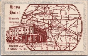 WARSCHAU, Indiana Postkarte HAYS HOTEL Künstleransicht / Autobahnkarte - 1948 abgebrochen - Bild 1 von 2