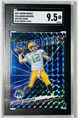 Rare 2021 Aaron Rodgers Panini Mosaic Center Stage C6 Blue Prizm 17/99 SGC 9.5🔥 - Image 1 of 3