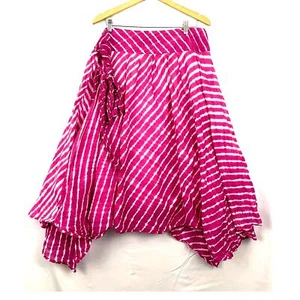 Pink White Tie Dyed Boho Crinkle Tiered Lined Skirt MEDIUM Travel Smith  - Picture 1 of 10