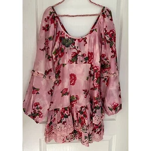 Mini abito nuovo con etichette $475 LoveShackFancy rosa ambrosia floreale seta cotone volant 0 - Foto 1 di 7