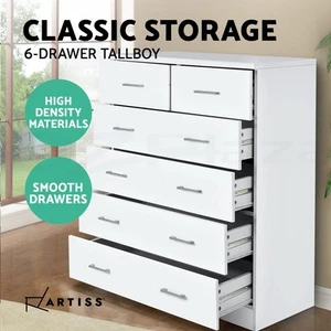 Artiss 6 Chest of Drawers Dresser Tallboy Storage Cabinet Bedroom White ANDES - Picture 1 of 11