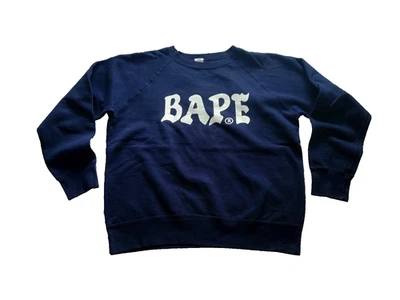 BAPE A Bathing Ape Raglan Crewneck Sweatshirt Navy Blue size M - Image 1 of 4