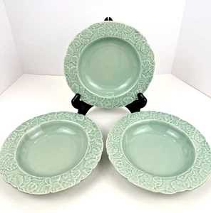 Juego de tazones de sopa con borde con patrón de hojas de fresa Bordallo Pinheiro x3 Celadon - Imagen 1 de 5