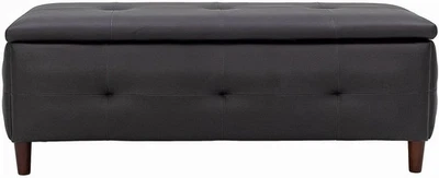 Black Faux Leather Storage Ottoman Bench with Seat & Lift-Up Lid 115x45x45 - Image 1 of 4