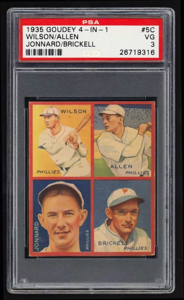 Goudey 1935 4 en 1 Jimmie Wilson, Ethan Allen, Jonnard, Brickell PSA 3 R321 #5C Foto 1 de 2