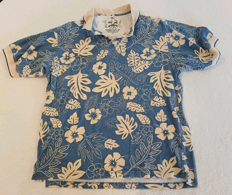 Camisa Polo de Golf Hawaiana The Skins Game De Colección Para Hombres L Azul Floral Hecha en EE. UU. Foto 1 de 4