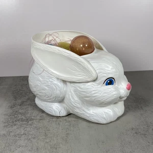 Vintage Empire Easter White Bunny Rabbit Blow Mold Plastic Basket Bucket 1995 9” - Picture 1 of 13
